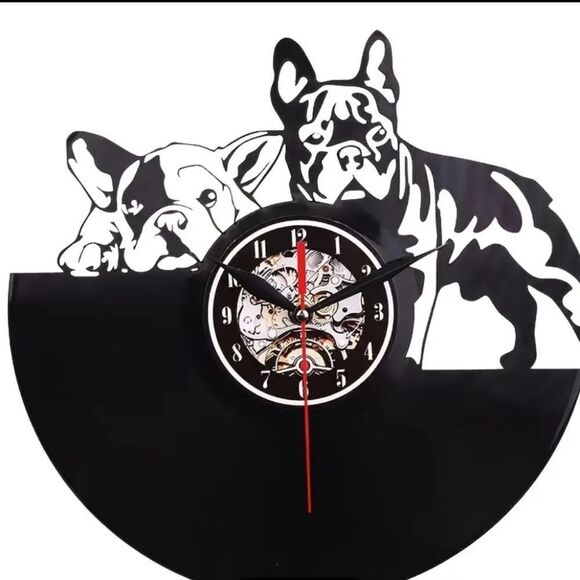 NEW Boston Terriers French‎ Bulldogs Vinyl Record Album Carved Clock Dog Puppy - Picture 1 of 7